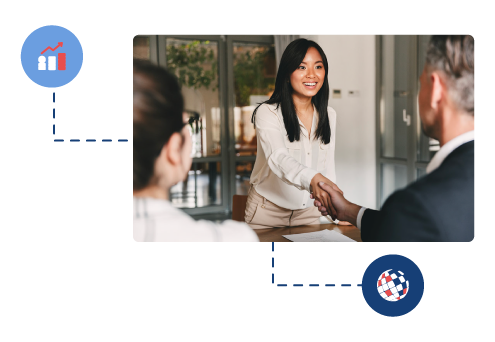 Woman shaking hands with a smiling man, symbolizing the fast and efficient market entry facilitated by a Global Employer of Record service