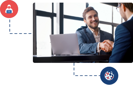 Two people happily shaking hands, symbolizing successful collaboration, with a focus on recruitment agency services